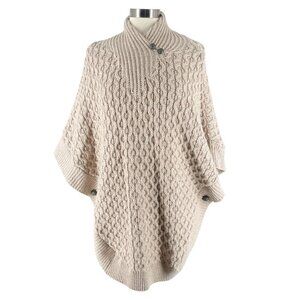 NWOT Aran Mor Ireland Cream 100% Merino Wool Knit Pullover Poncho Women's M/L